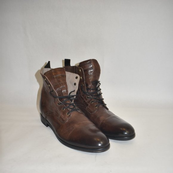Allsaints Men's Mikkel Leather Combat Boots Brown Size 44 EU 11 US - Picture 2 of 11